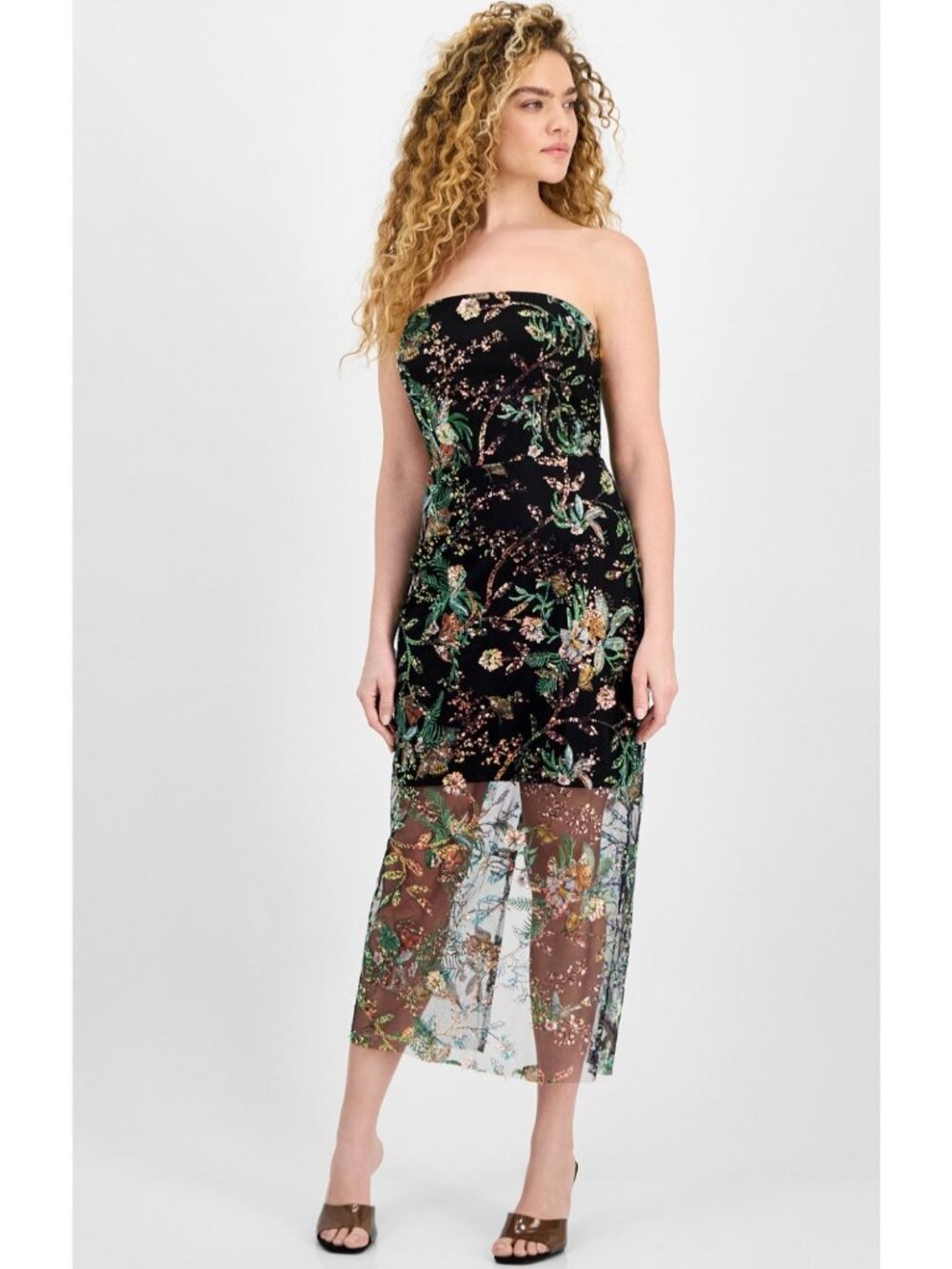 Sam Edelman Floral Sequin Strapless Midi Dress In Pink Multi Size 10